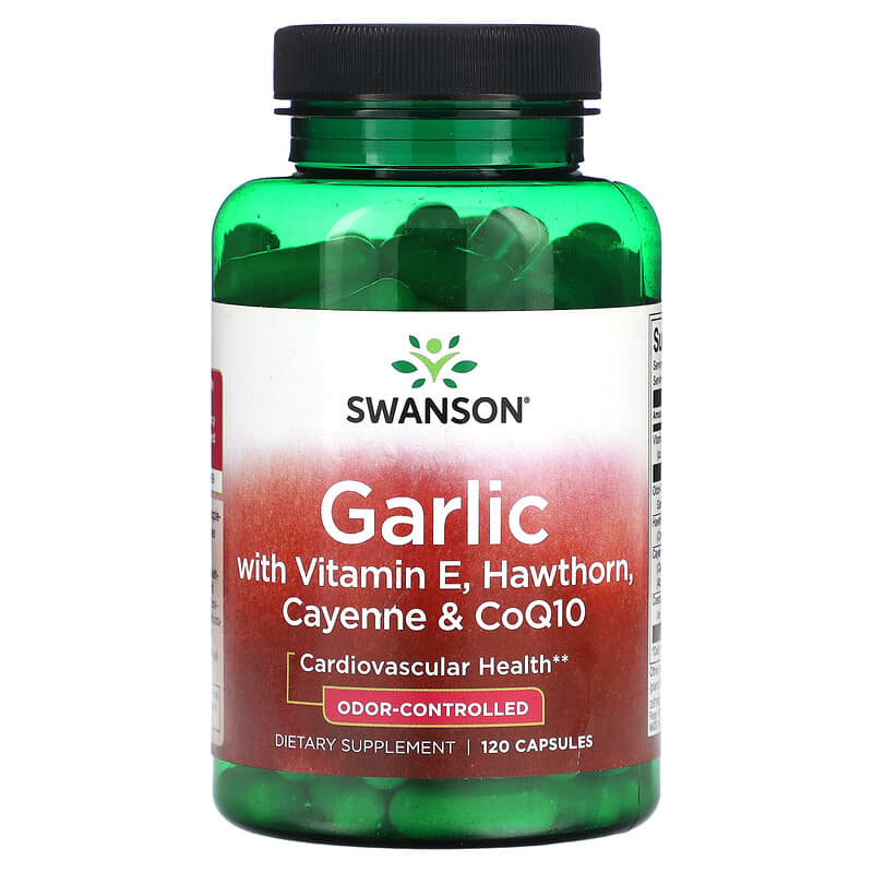 Swanson Garlic with Vitamin E Hawthorn Cayenne & CoQ10 120 Capsules 1 Swanson Garlic with Vitamin E Hawthorn Cayenne & CoQ10 120 Capsules 087614090238
