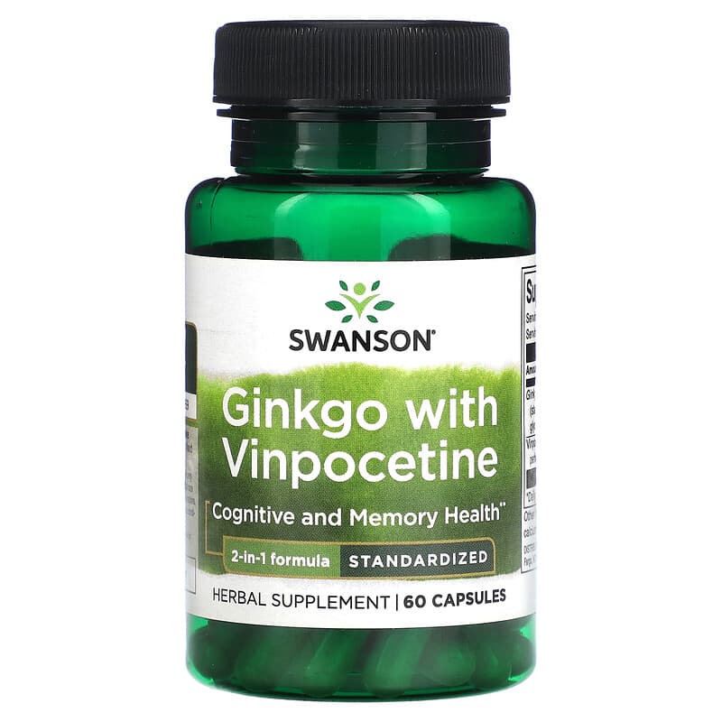 Swanson Ginkgo with Vinpocetine Standardized 60 Capsules 1 Swanson Ginkgo with Vinpocetine Standardized 60 Capsules 087614140742