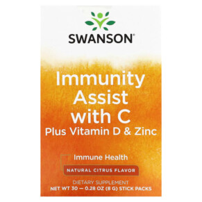 Swanson Immunity Assist with C plus Vitamin D & Zinc Natural Citrus 30 Stick Packs 0.28 oz (8 g) each 087614118024