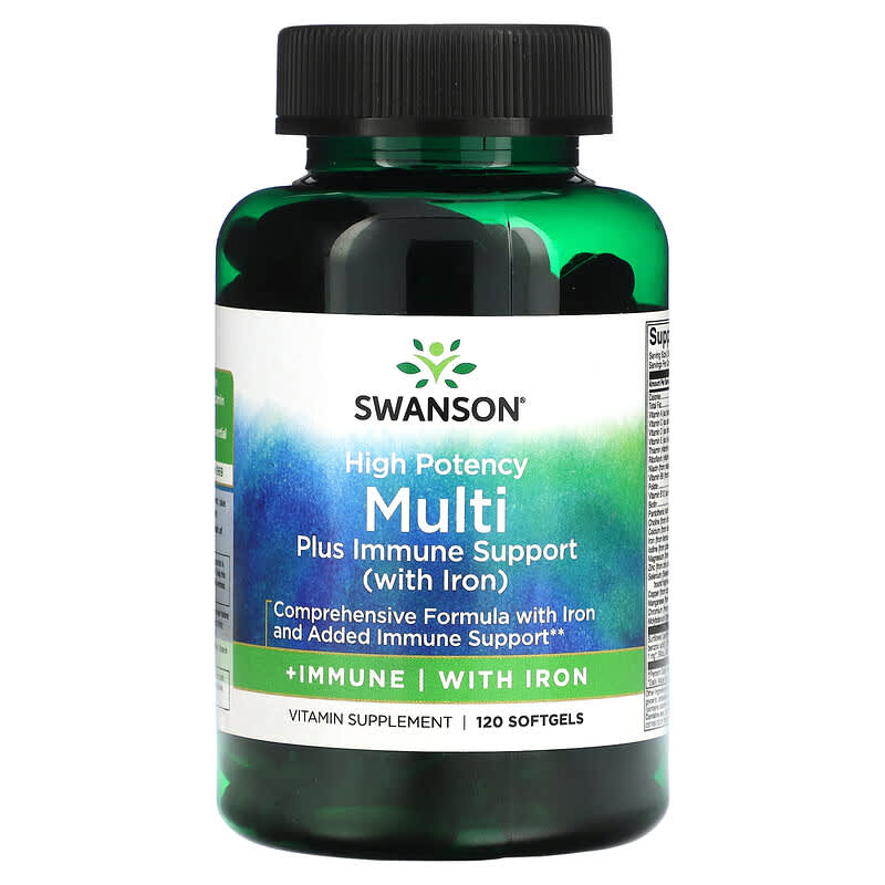Swanson Multi Plus Immune Support with Iron High Potency 120 Softgels 1 Swanson Multi Plus Immune Support with Iron High Potency 120 Softgels 087614014906