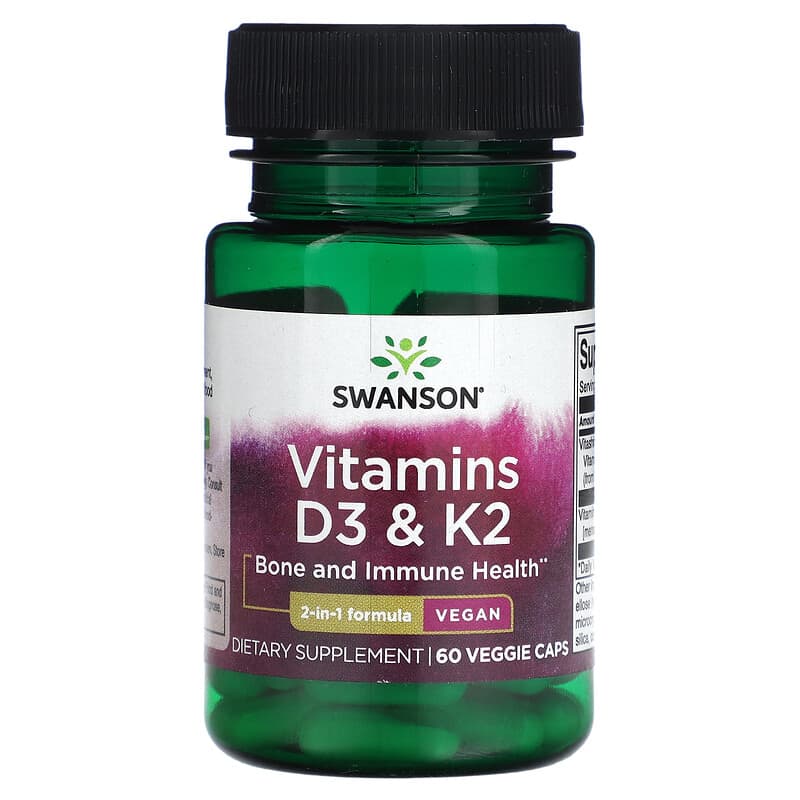 Swanson Vitamins D3 & K2 60 Veggie Caps 1 Swanson Vitamins D3 & K2 60 Veggie Caps 087614118093