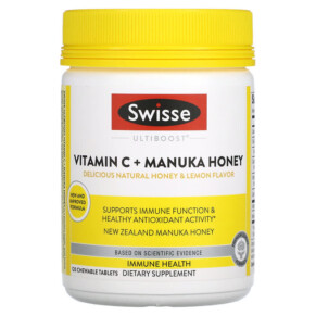 Swisse Ultiboost Vitamin C + Manuka Honey Natural Honey & Lemon 120 Chewable Tablets 850000148048