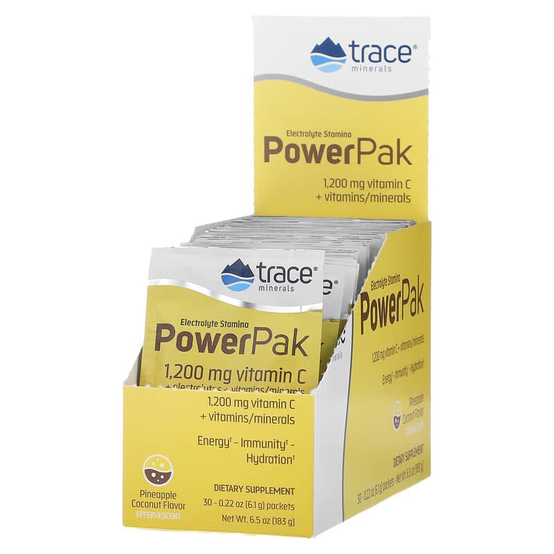 Trace Minerals ® Electrolyte Stamina PowerPak Pineapple Coconut 30 Packets 0.22 oz (6.1 g) Each 1 Trace Minerals ® Electrolyte Stamina PowerPak Pineapple Coconut 30 Packets 0.22 oz (6.1 g) Each 878941002496