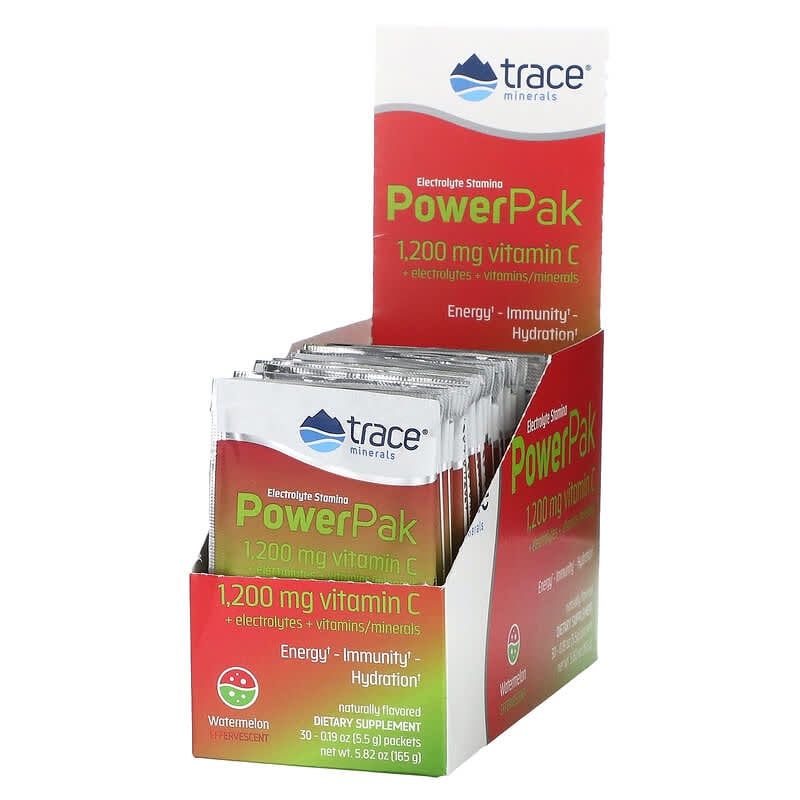 Trace Minerals ® Electrolyte Stamina PowerPak Watermelon 30 Packets 0.19 oz (5.5 g) Each 1 Trace Minerals ® Electrolyte Stamina PowerPak Watermelon 30 Packets 0.19 oz (5.5 g) Each 878941004391