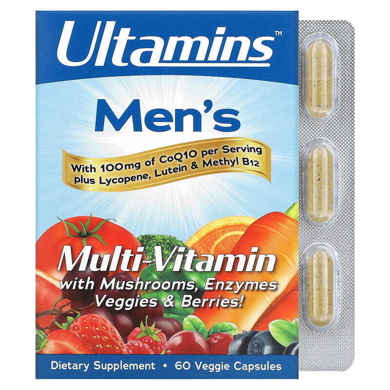 Ultamins Men's Multivitamin with CoQ10 Mushrooms Enzymes Veggies & Berries 60 viên 1 Ultamins Ultamins Men's Multi-Vitamin with CoQ10 Mushrooms Enzymes Veggies & Berries 60 Veggie Capsules 898220012701