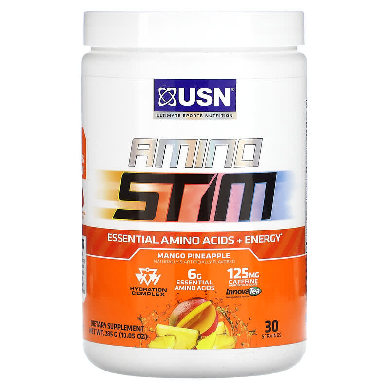 USN Amino Stim Essential Amino Acids + Energy Mango Pineapple 10.05 oz (285 g) 1 USN Amino Stim Essential Amino Acids + Energy Mango Pineapple 10.05 oz (285 g) 6009544941170