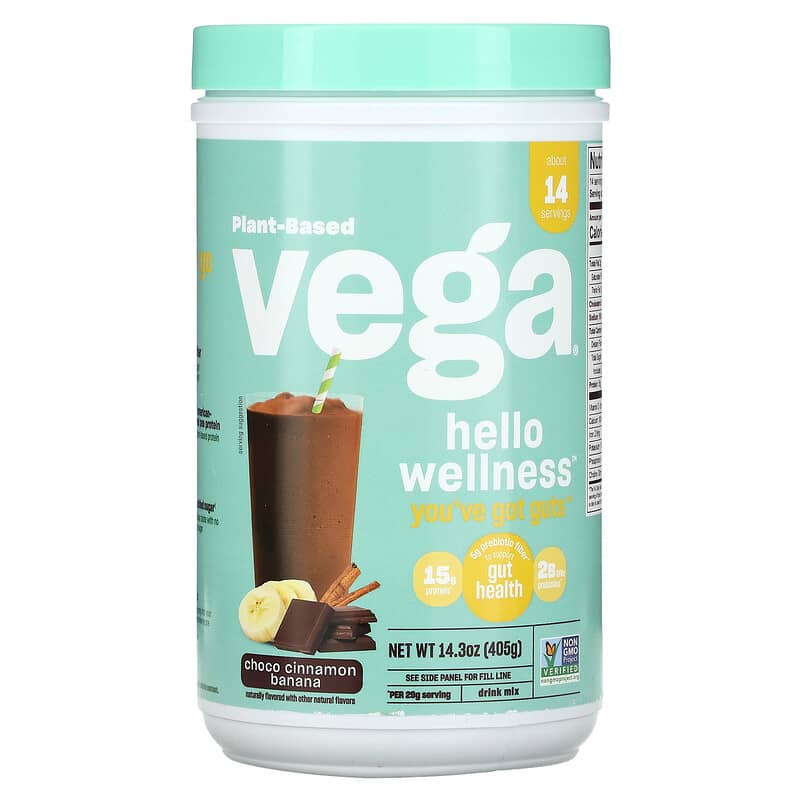 Vega Plant-Based Hello Wellness Drink Mix Choco Cinnamon Banana 14.3 oz (405 g) 1 Vega Plant-Based Hello Wellness Drink Mix Choco Cinnamon Banana 14.3 oz (405 g) 838766010403