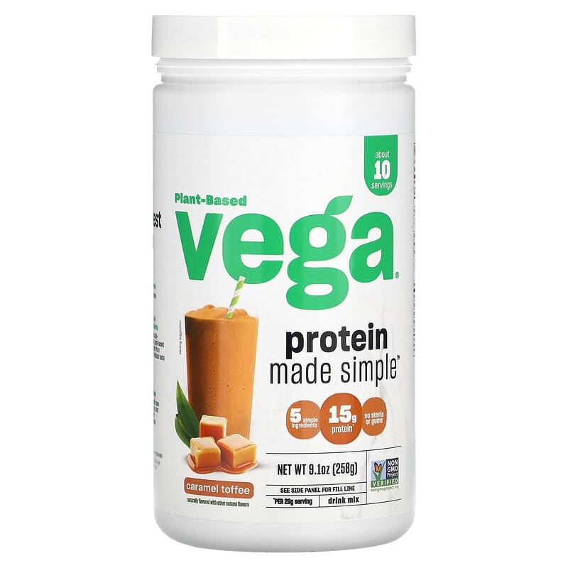 Vega Plant-Based Protein Made Simple Caramel Toffee 9.1 oz (258 g) 1 Vega Plant-Based Protein Made Simple Caramel Toffee 9.1 oz (258 g) 838766001548