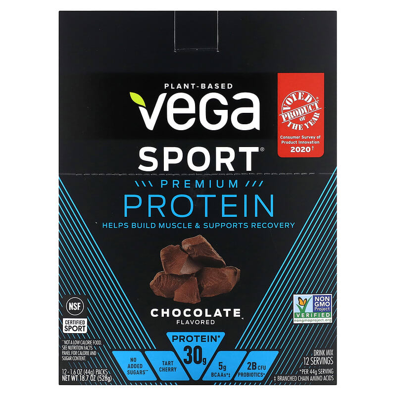Vega Sport Plant-Based Premium Protein Chocolate 12 Pack 1.6 oz (44 g) Each 1 Vega Sport Plant-Based Premium Protein Chocolate 12 Pack 1.6 oz (44 g) Each 838766008660