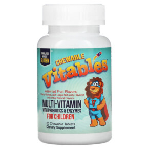 Vitables Chewable Multivitamins with Probiotics & Enzymes for Children Assorted Fruit Flavors 60 Vegetarian Tablets 898220014569