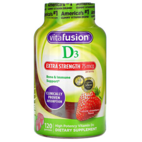 VitaFusion Extra Strength D3 Bone & Immune Support Natural Strawberry Flavor 37.5 mcg 120 Gummies 027917000282