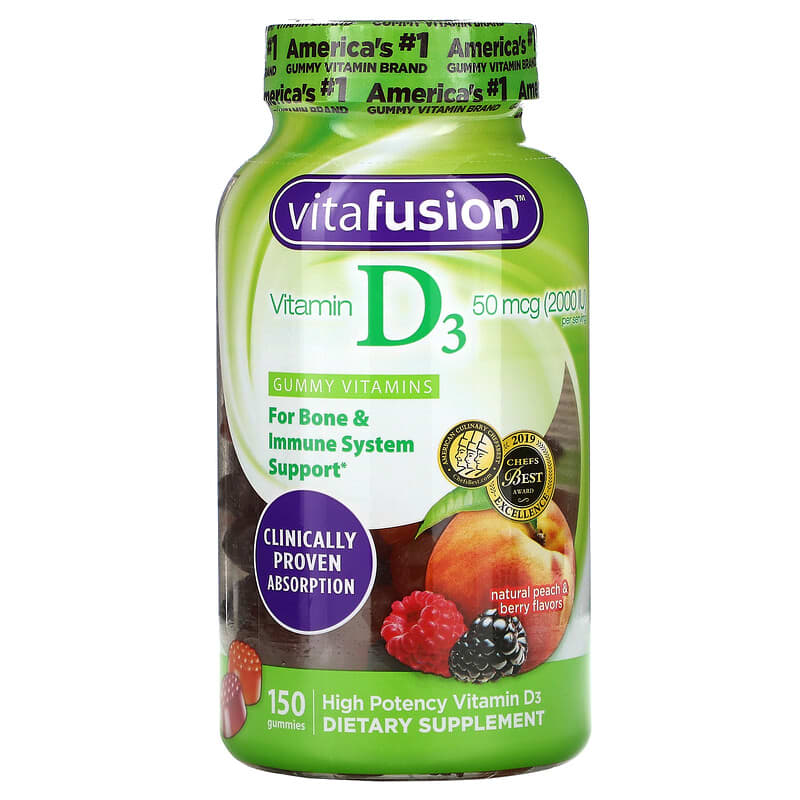 VitaFusion Vitamin D3 Natural Peach & Berry 25 mcg (1.000 IU) 150 Gummies 1 VitaFusion Vitamin D3 Natural Peach & Berry 25 mcg (1.000 IU) 150 Gummies 027917021348