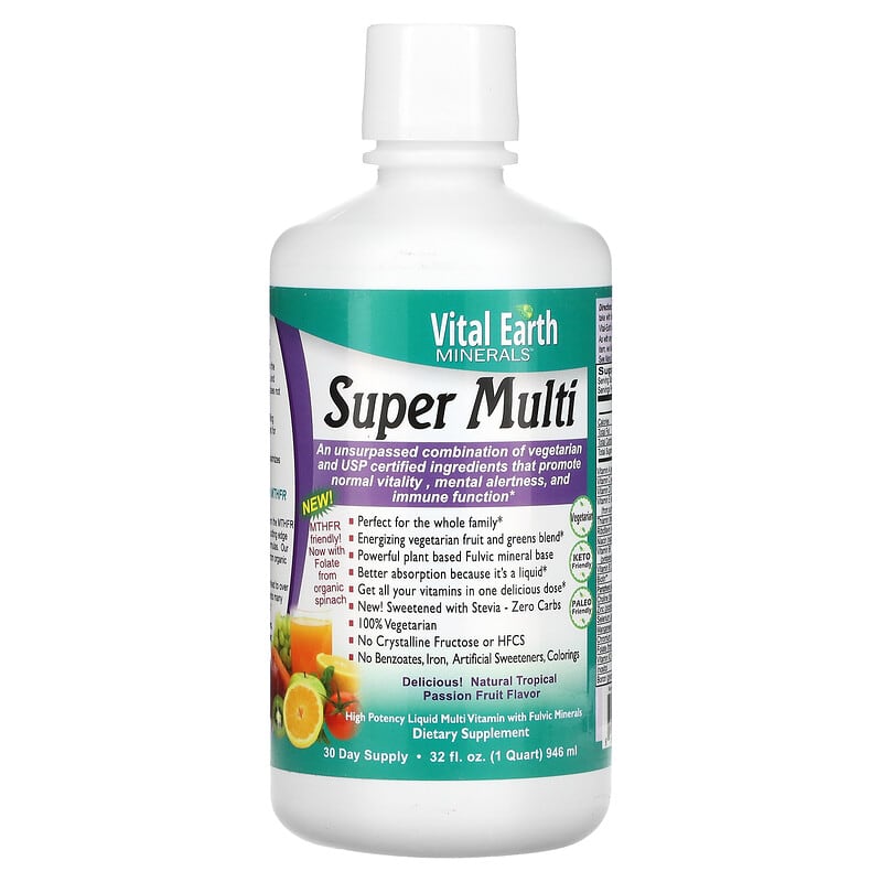 Vital Earth Minerals Super Multi Natural Tropical Tangerine Flavor 32 oz (946 ml) 1 Vital Earth Minerals Super Multi Natural Tropical Passion Fruit 32 fl oz (946 ml) 855748000023