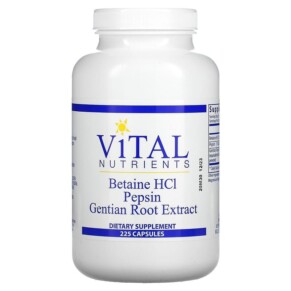 Vital Nutrients Betaine HCl Pepsin Gentian Root Extract 225 Capsules 693465425114