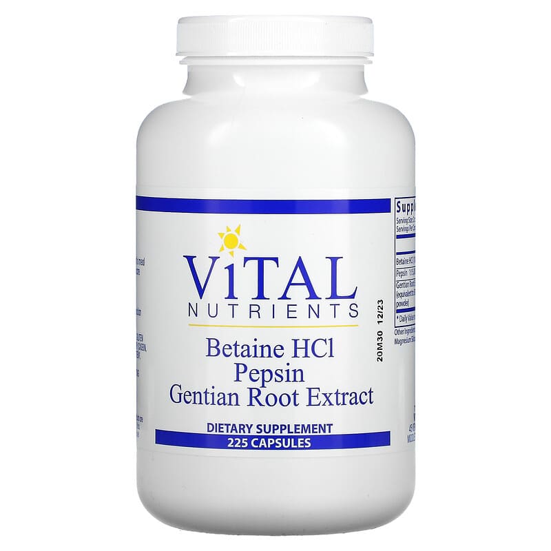 Vital Nutrients Betaine HCl Pepsin Gentian Root Extract 225 Capsules 1 Vital Nutrients Betaine HCl Pepsin Gentian Root Extract 225 Capsules 693465425114