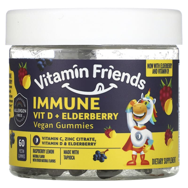 Vitamin Friends Immune Vit D + Elderberry Raspberry 60 Pectin Gummies 1 Vitamin Friends Immune Vit D + Elderberry Raspberry 60 Pectin Gummies 854532002793