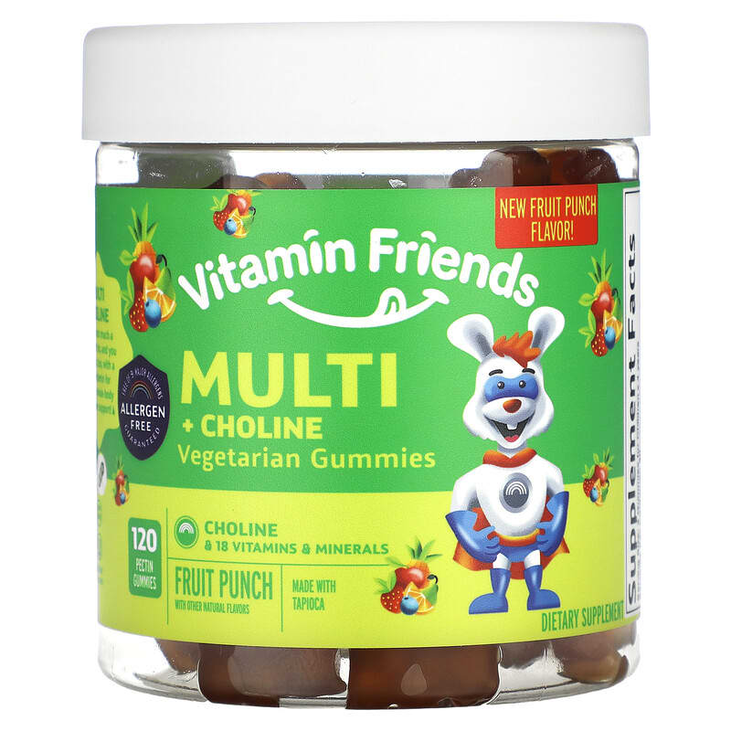 Vitamin Friends Multi + Choline Vegetarian Gummies Fruit Punch 120 Pectin Gummies 1 Vitamin Friends Multi + Choline Vegetarian Gummies Fruit Punch 120 Pectin Gummies 852386008558