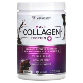 Vitauthority Multi Collagen Protein Plus Vitamin C Hyaluronic Acid Chocolate 9.3 oz (264 g) 856360008381