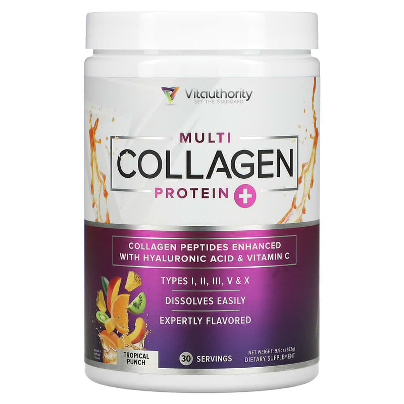 Vitauthority Multi Collagen Protein Plus Vitamin C Hyaluronic Acid Tropical Punch 9.9 oz (282 g) 1 Vitauthority Multi Collagen Protein Plus Vitamin C Hyaluronic Acid Tropical Punch 9.9 oz (282 g) 856360008435