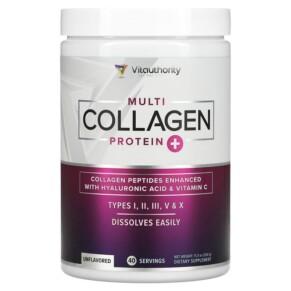 Vitauthority Multi Collagen Protein Plus Vitamin C Hyaluronic Acid Unflavored 11.3 oz (320 g) 856360008008