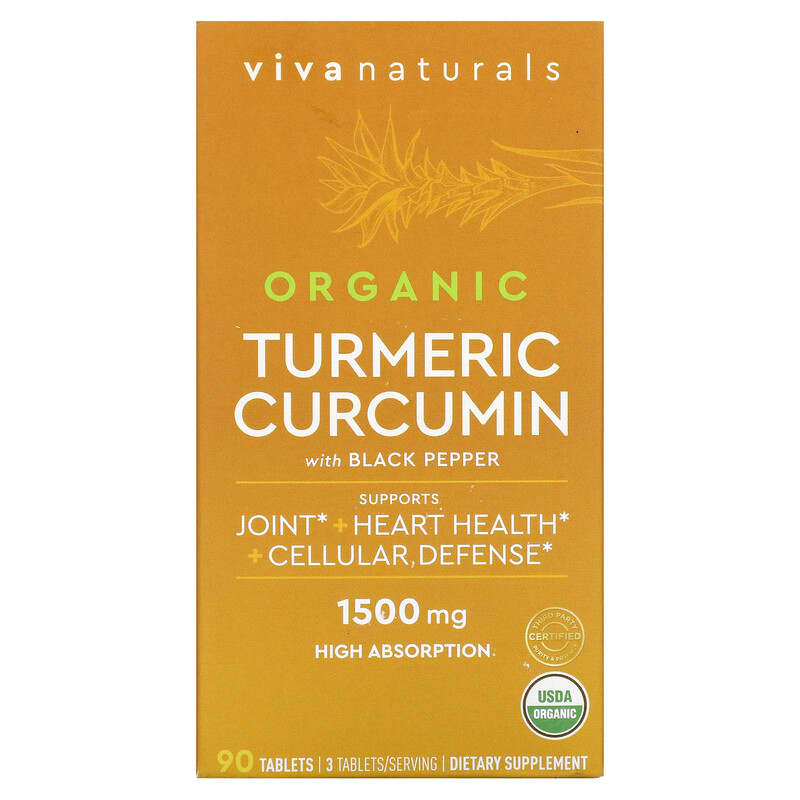 Viva Naturals Organic Turmeric Curcumin with Black Pepper 500 mg 90 Tablets 1 Viva Naturals Organic Turmeric Curcumin with Black Pepper 500 mg 90 Tablets 811067030998