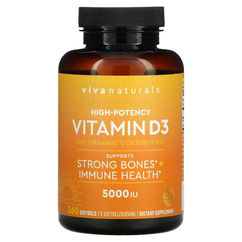 Viva Naturals Vitamin D with Organic Coconut Oil High-Potency 5.000 IU 360 Softgels 1 Viva Naturals Vitamin D with Organic Coconut Oil High-Potency 5.000 IU 360 Softgels 632930605828