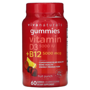 Viva Naturals Vitamin D3 + B12 Fruit Punch 60 Gummies 811067031803