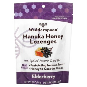 Wedderspoon Manuka Honey Lozenges Elderberry 2.6 oz (74 g) 814422023840