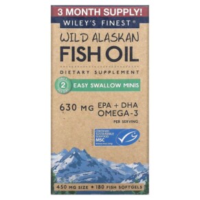 Wiley's Finest Wild Alaskan Fish Oil Easy Swallow Minis 450 mg 180 Fish Softgels 857188004128