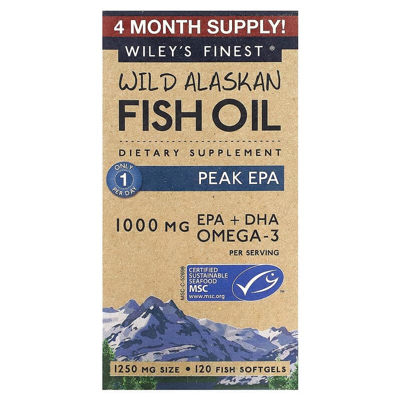 Wiley's Finest Wild Alaskan Fish Oil Peak EPA 1,250 mg 120 Fish Softgels 1 Wiley's Finest Wild Alaskan Fish Oil Peak EPA 1.250 mg 120 Fish Softgels 857188004203