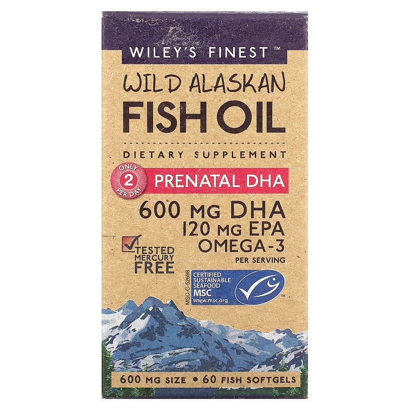 Wiley's Finest Wild Alaskan Fish Oil Prenatal DHA 600 mg 60 Fish Softgels 1 Wiley's Finest Wild Alaskan Fish Oil Prenatal DHA 600 mg 60 Fish Softgels 857188004036