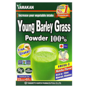 Yamamoto Kanpoh Young Barley Grass Powder Matcha 22 Sachets 0.1 oz (3 g) Each 4979654024006