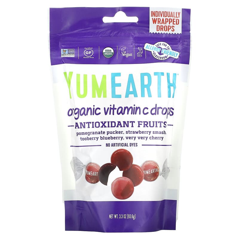 YumEarth Organic Vitamin C Drops Anti-Oxifruits 3.3 oz (93.6 g) 1 YumEarth Organic Vitamin C Drops Antioxidant Fruit 3.3 oz (93.6 g) 810165011502