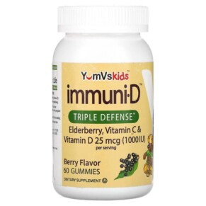 Yum-Vs Kid's Elderberry Vitamin C & Vitamin D Triple Defense Berry 25 mcg (1.000 IU) 60 Gummies 810048610136