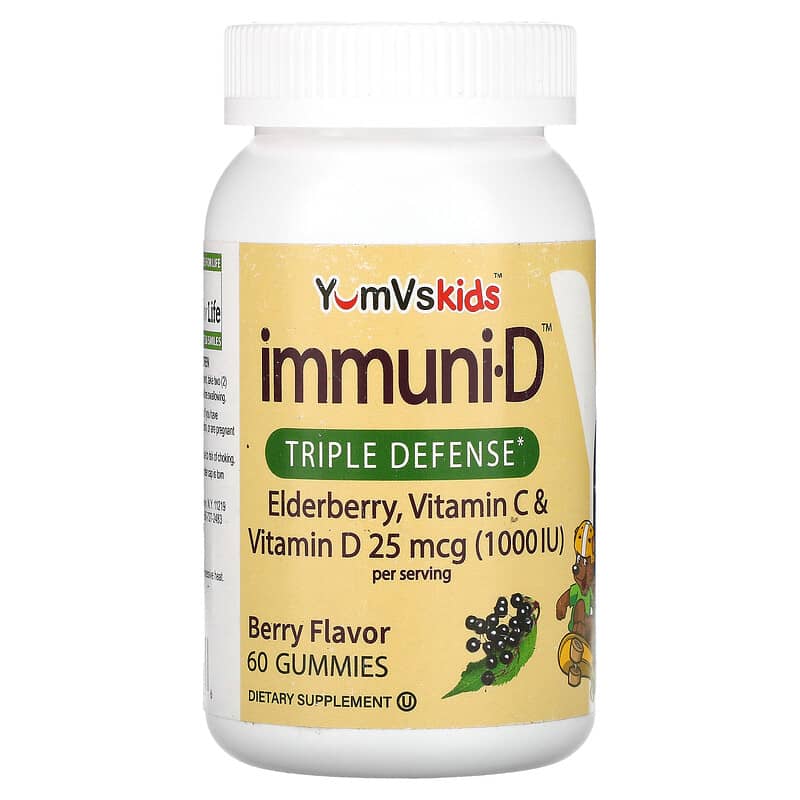Yum-Vs Kid's Elderberry Vitamin C & Vitamin D Triple Defense Berry 25 mcg (1.000 IU) 60 Gummies 1 Yum-Vs Kid's Elderberry Vitamin C & Vitamin D Triple Defense Berry 25 mcg (1.000 IU) 60 Gummies 810048610136