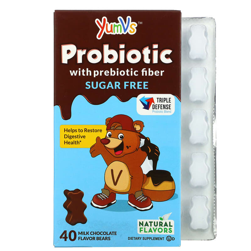 Yum-Vs Probiotic with Prebiotic Fiber Milk Chocolate Sugar-Free 40 Bears 1 Yum-Vs Probiotic with Prebiotic Fiber Milk Chocolate Sugar-Free 40 Bears 899105001605