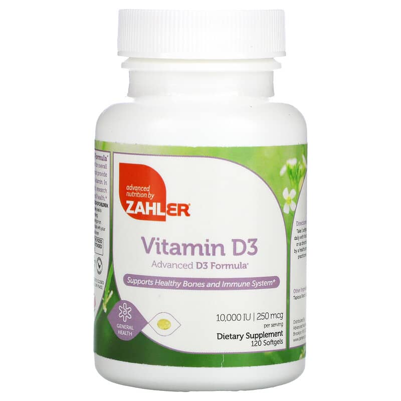 Zahler Vitamin D3 Advanced D3 Formula 250 mcg (10,000 IU) 120 Softgels 1 Zahler Vitamin D3 Advanced D3 Formula 250 mcg (10.000 IU) 120 Softgels 848998000448