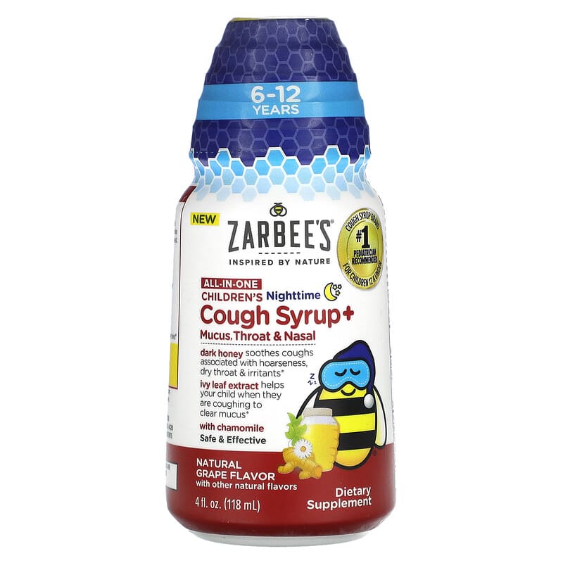 Zarbee's All-In-One Children's Nighttime Cough Syrup + Mucus Throat & Nasal 6-12 Years Natural Grape 4 fl oz (118 ml) 1 Zarbee's All-In-One Children's Nighttime Cough Syrup + Mucus Throat & Nasal 6-12 Years Natural Grape 4 fl oz (118 ml) 300450663443