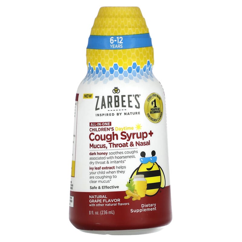 Zarbee's Children's Daytime Cough Syrup + Mucus Throat & Nasal 6-12 Years Natural Grape 8 fl oz (236 ml) 1 Zarbee's Children's Daytime Cough Syrup + Mucus Throat & Nasal 6-12 Years Natural Grape 8 fl oz (236 ml) 300450663818