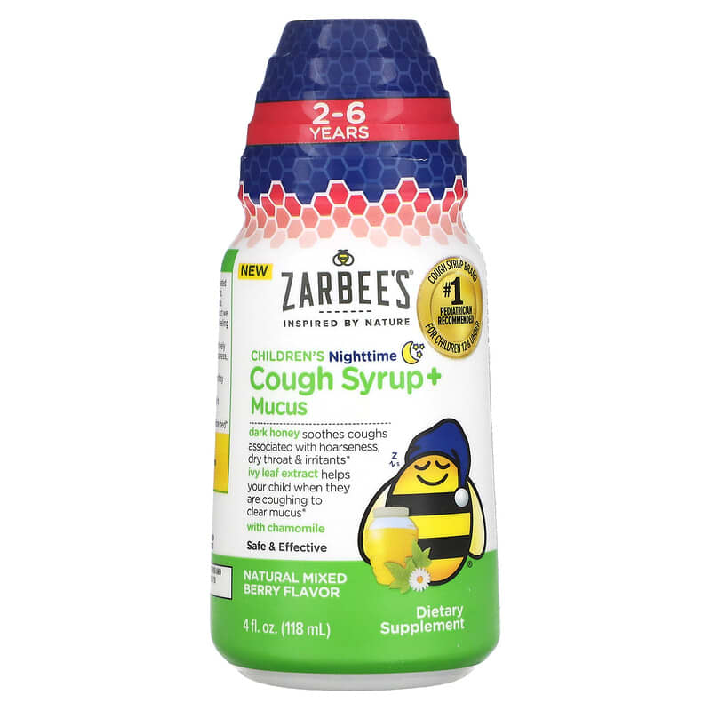 Zarbee's Children's Nighttime Cough Syrup + Mucus 2-6 Years Natural Mixed Berry 4 fl oz (118 ml) 1 Zarbee's Children's Nighttime Cough Syrup + Mucus 2-6 Years Natural Mixed Berry 4 fl oz (118 ml) 300450664044