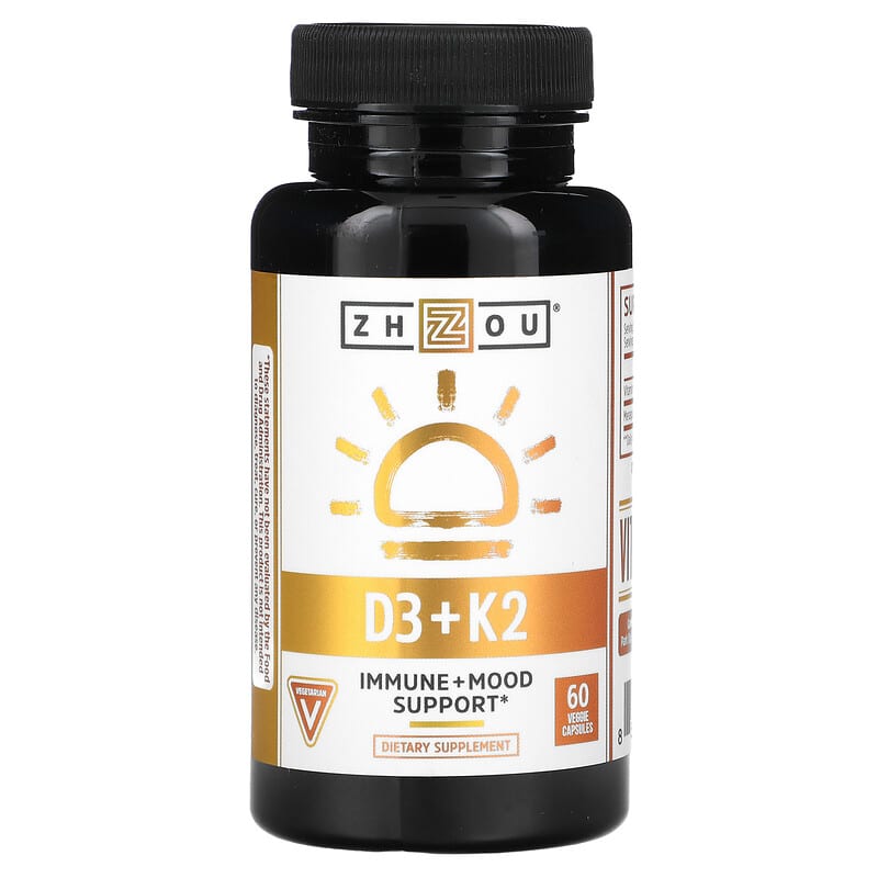 Zhou Nutrition K2 + D3 2-In-1 Support 60 viên 1 Zhou Nutrition D3 + K2 60 Veggie Capsules 859805006188