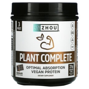Zhou Nutrition Plant Complete Optimal Absorption Vegan Protein Chocolate 19.9 oz (563.2 g) 669191518611