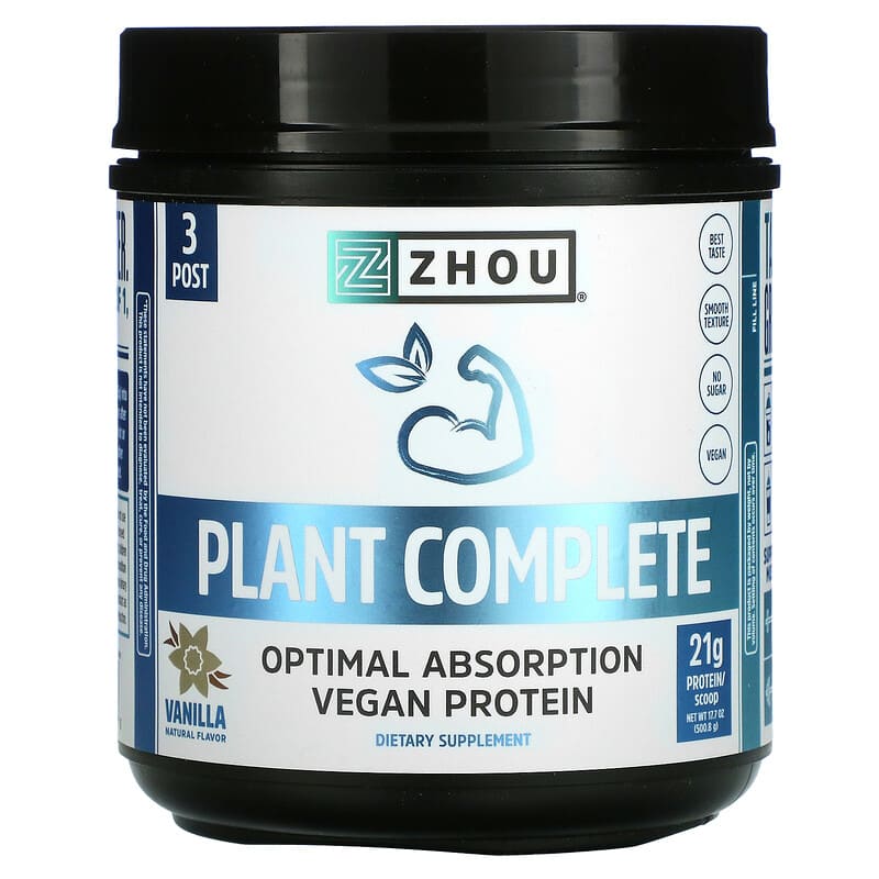 Zhou Nutrition Plant Complete Optimal Absorption Vegan Protein Vanilla 17.7 oz (500.8 g) 1 Zhou Nutrition Plant Complete Optimal Absorption Vegan Protein Vanilla 17.7 oz (500.8 g) 669191721486